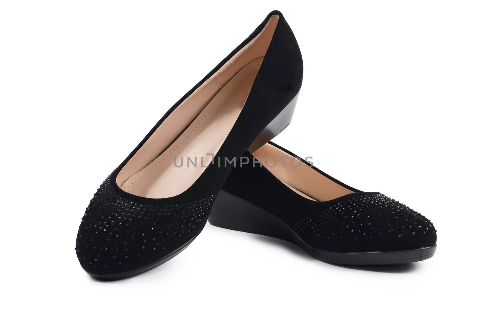 Women's black shoes isolated on white background