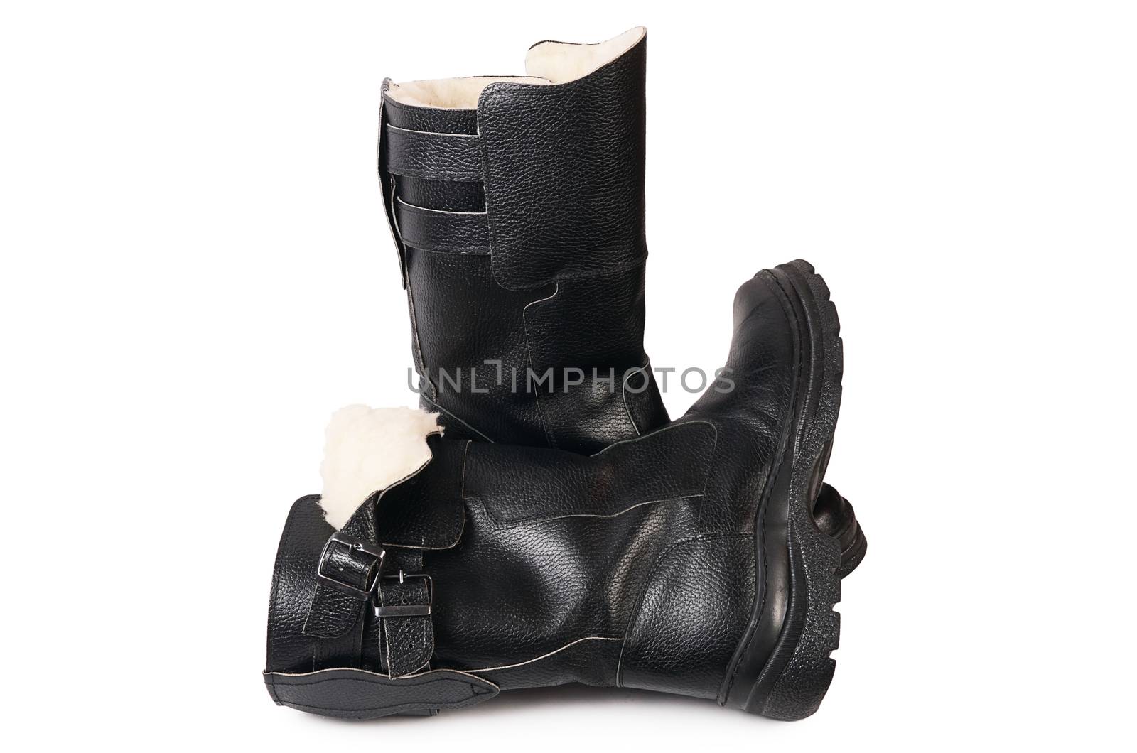 Mens black boots isolated on white background