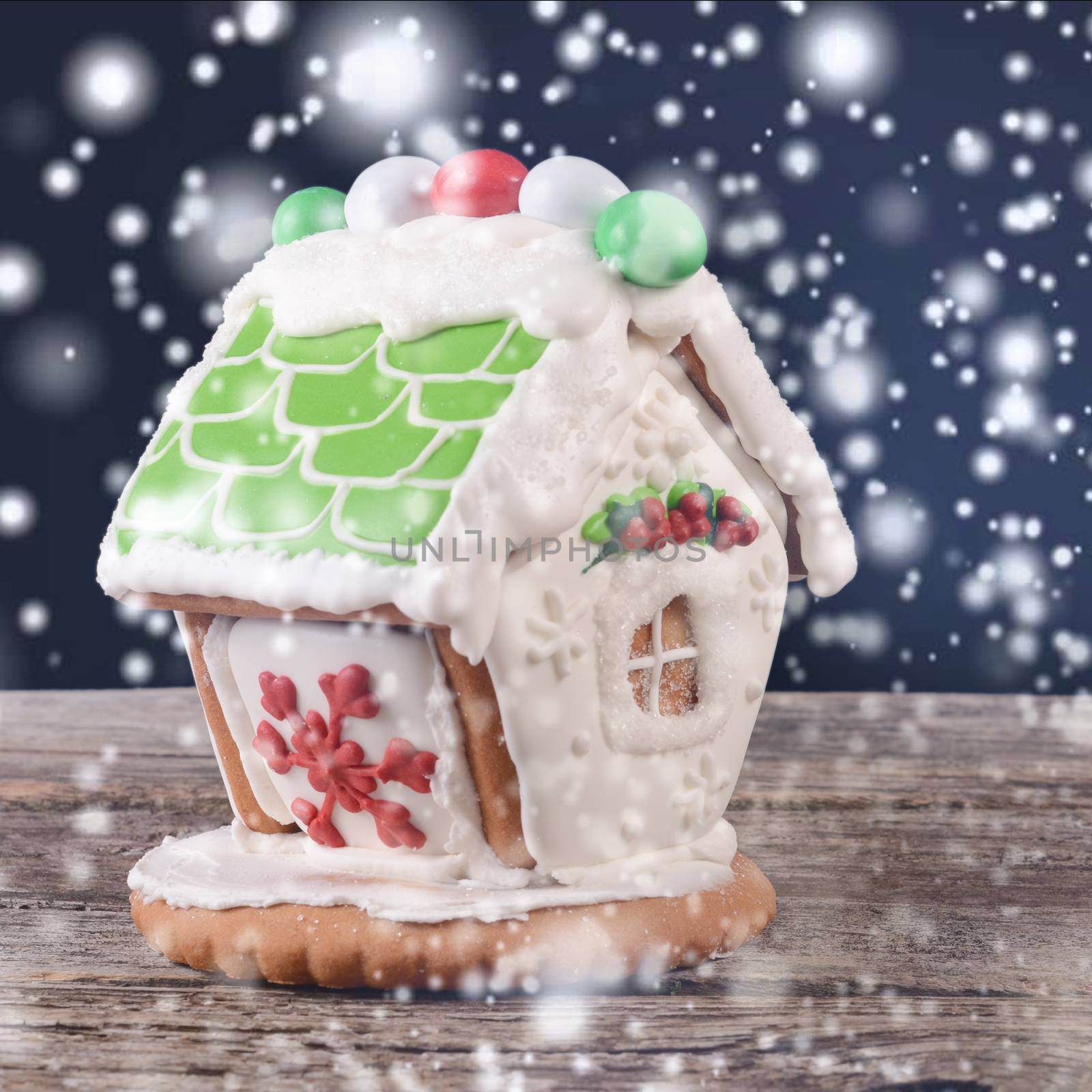 Gingerbread house on wooden background by SvetaVo