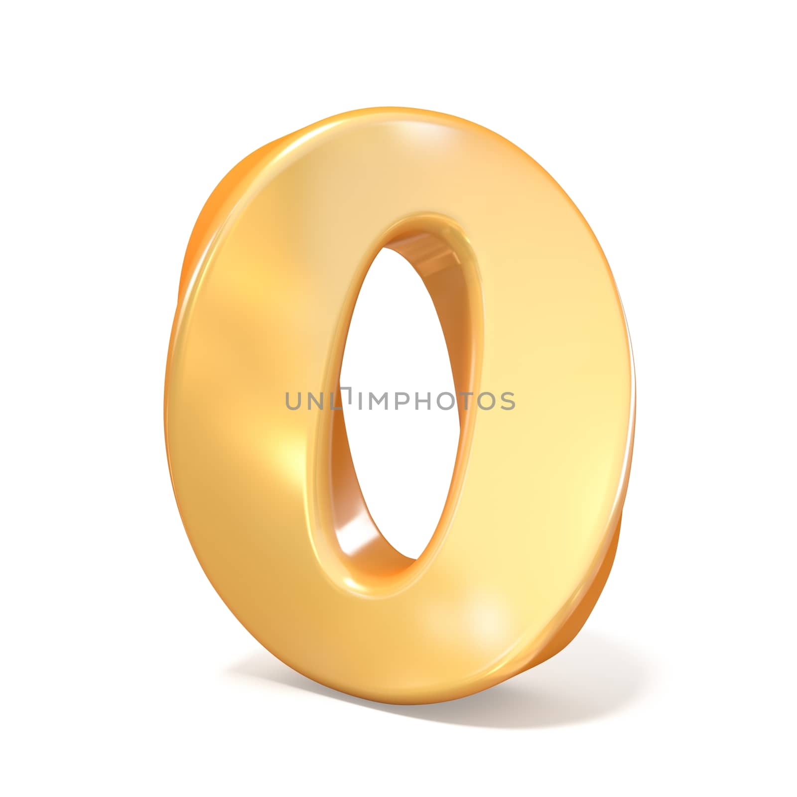 Orange twisted font number ZERO 0  3D render illustration isolated on white background