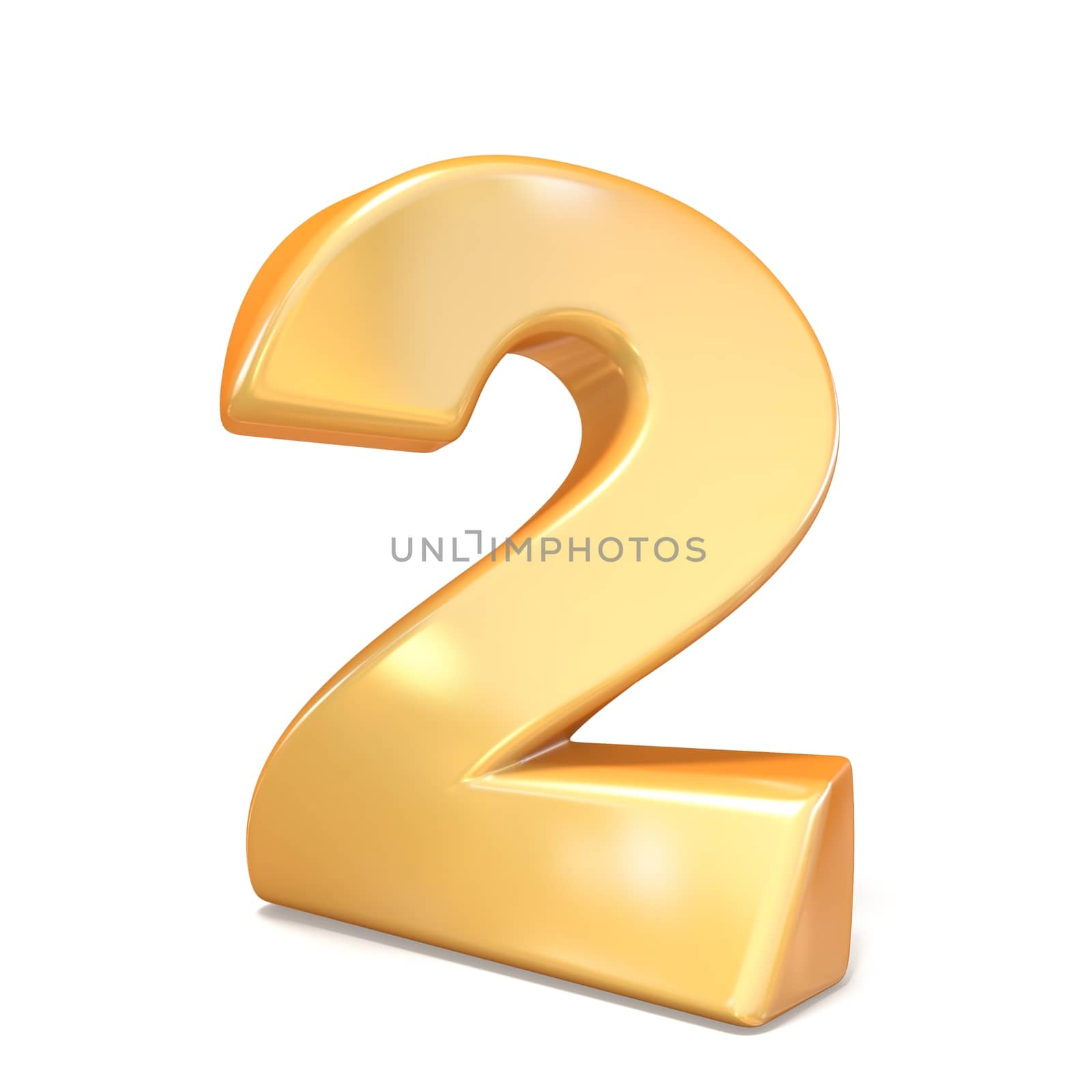 Orange twisted font number TWO 2 3D render illustration isolated on white background