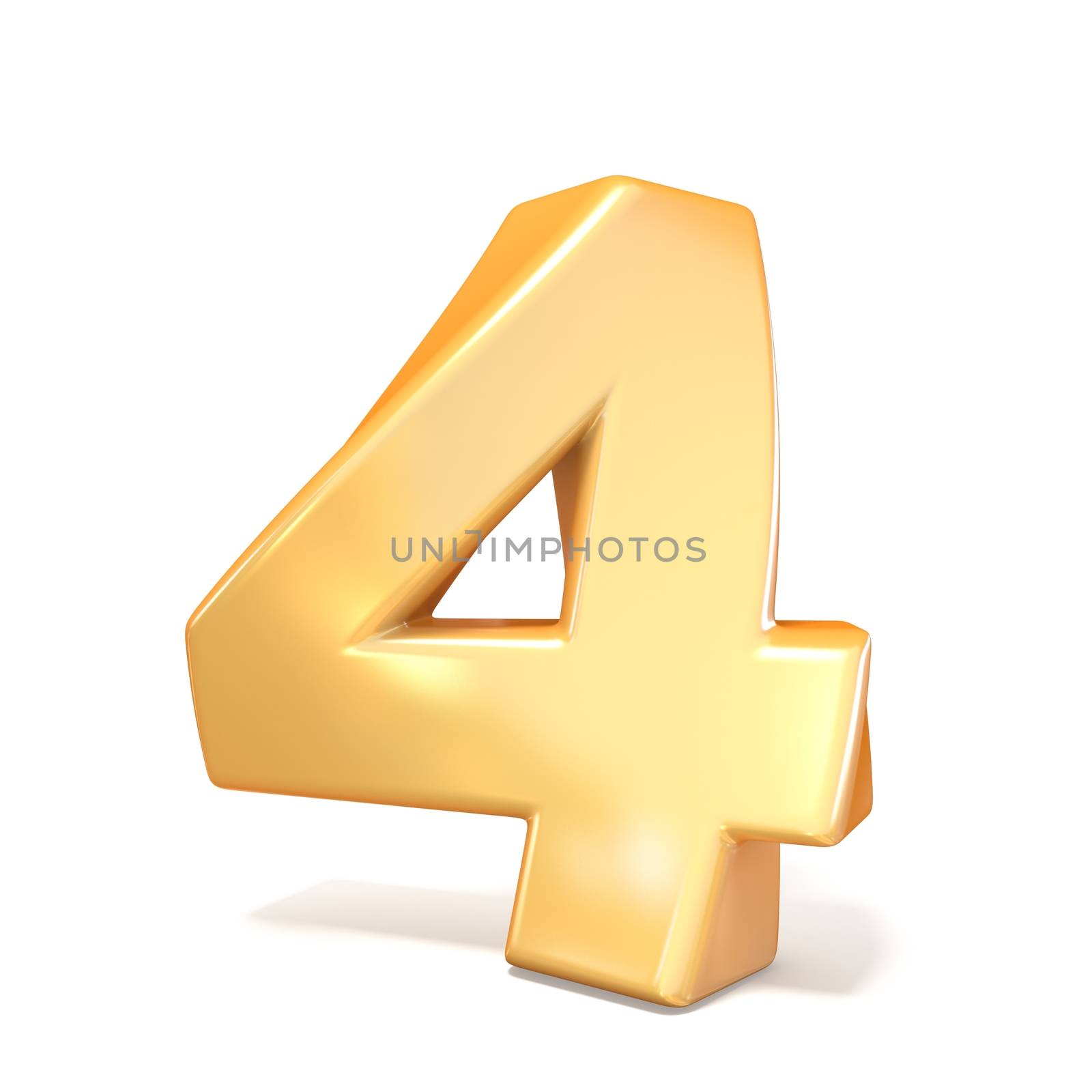 Orange twisted font number FOUR 4 3D render illustration isolated on white background