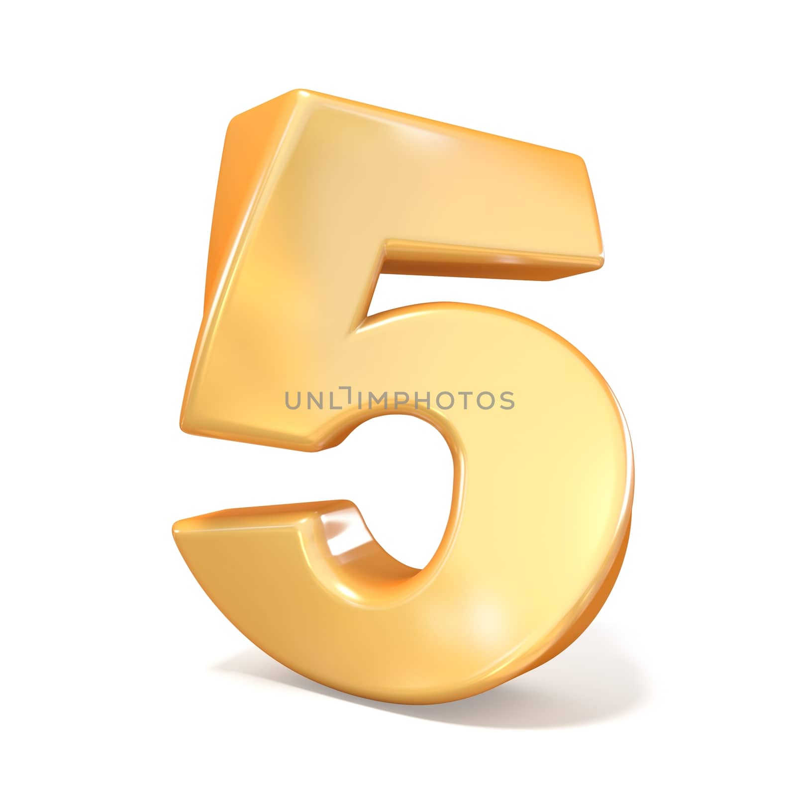 Orange twisted font number FIVE 5 3D render illustration isolated on white background