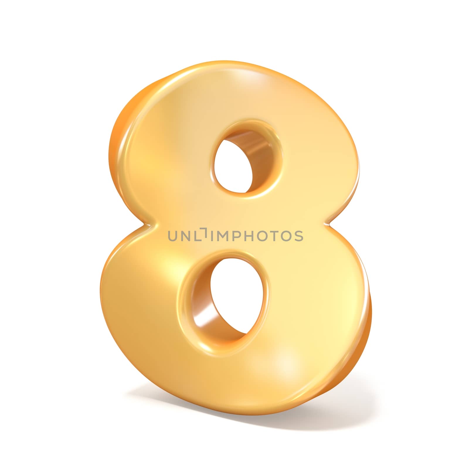 Orange twisted font number EIGHT 8 3D render illustration isolated on white background