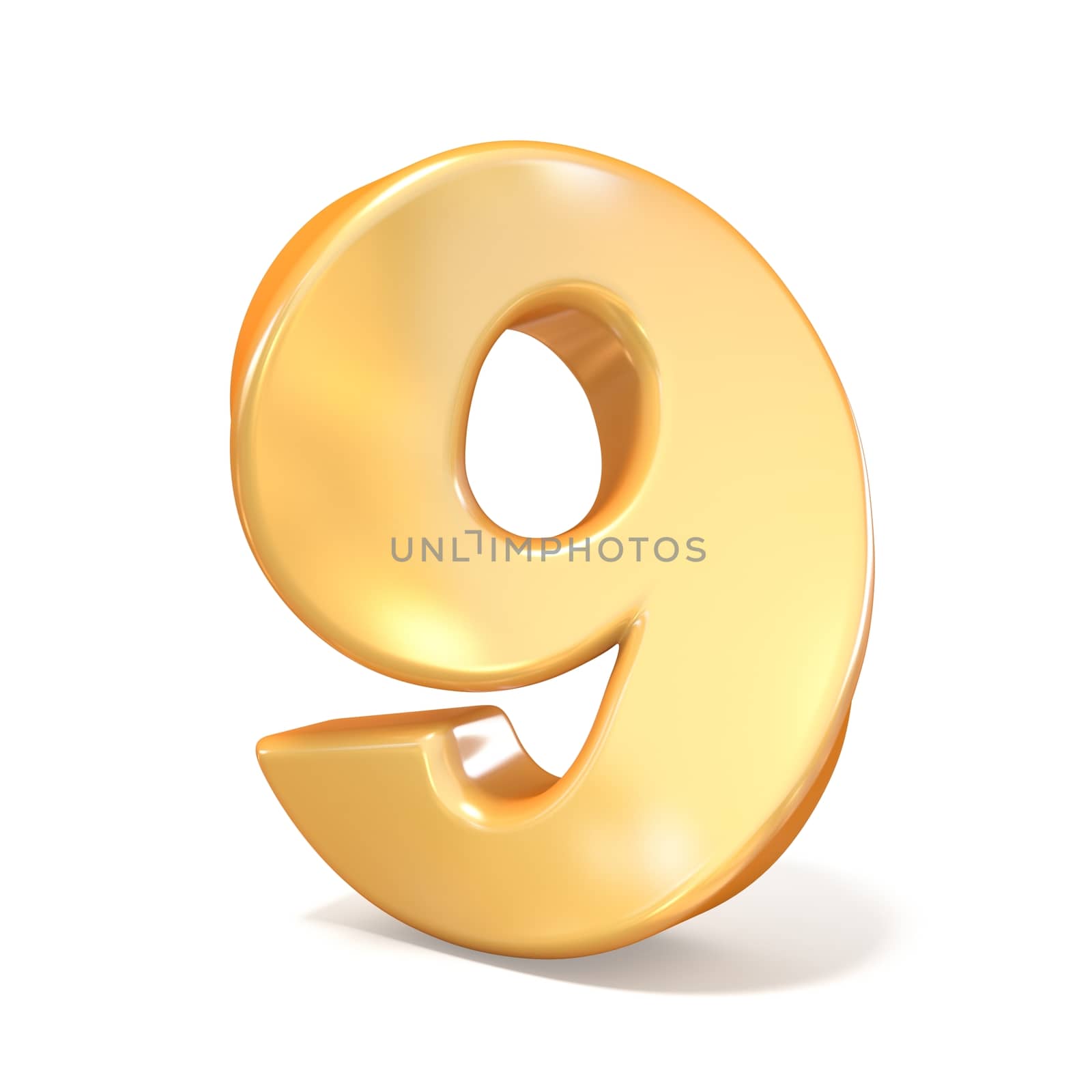 Orange twisted font number NINE 9 3D render illustration isolated on white background