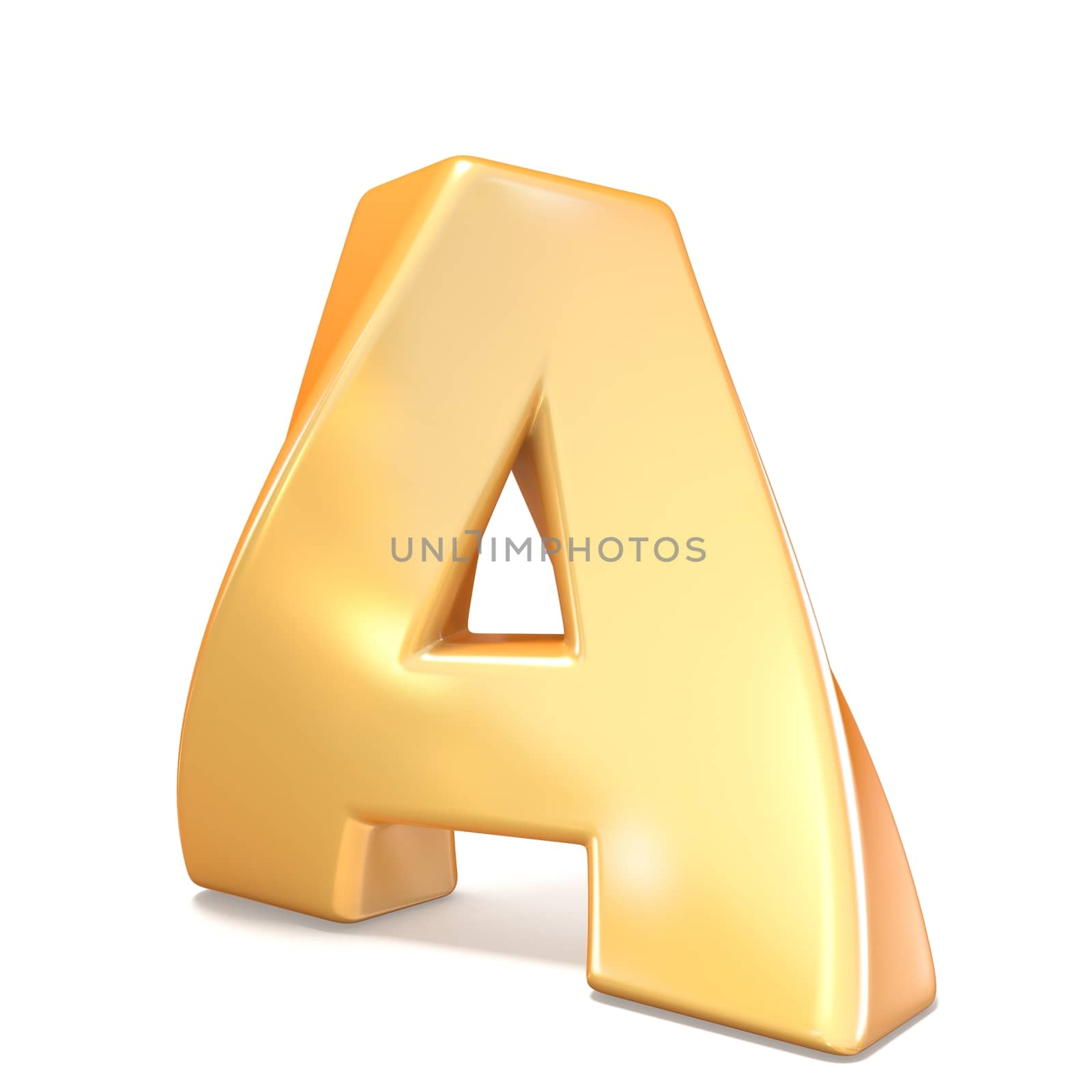 Orange twisted font uppercase letter A 3D render illustration isolated on white background