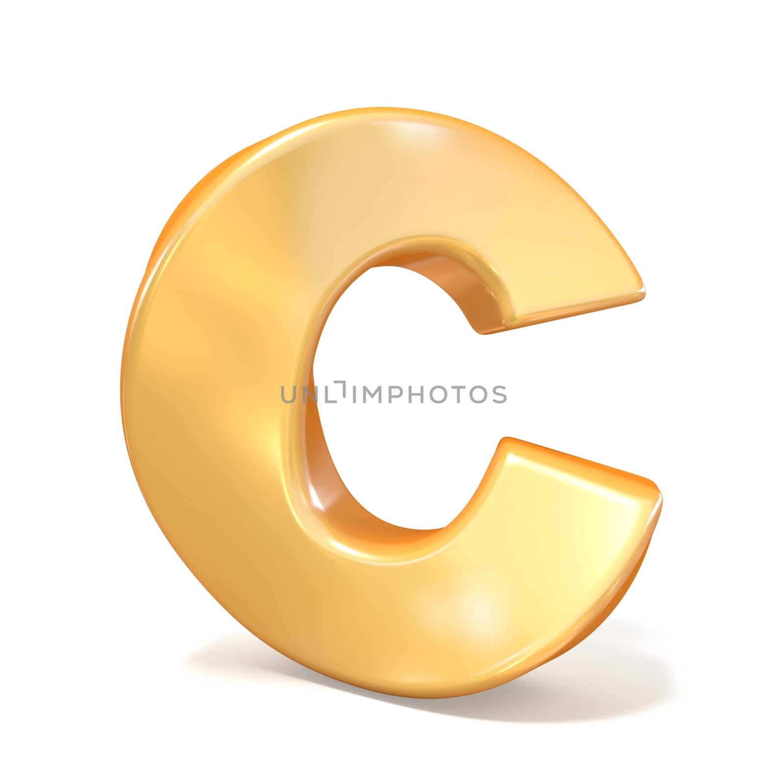 Orange twisted font uppercase letter C 3D render illustration isolated on white background