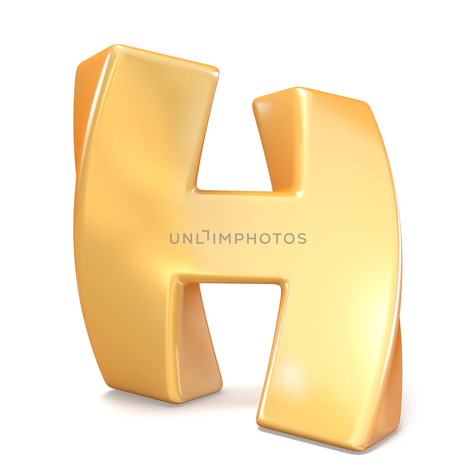 Orange twisted font uppercase letter H 3D render illustration isolated on white background