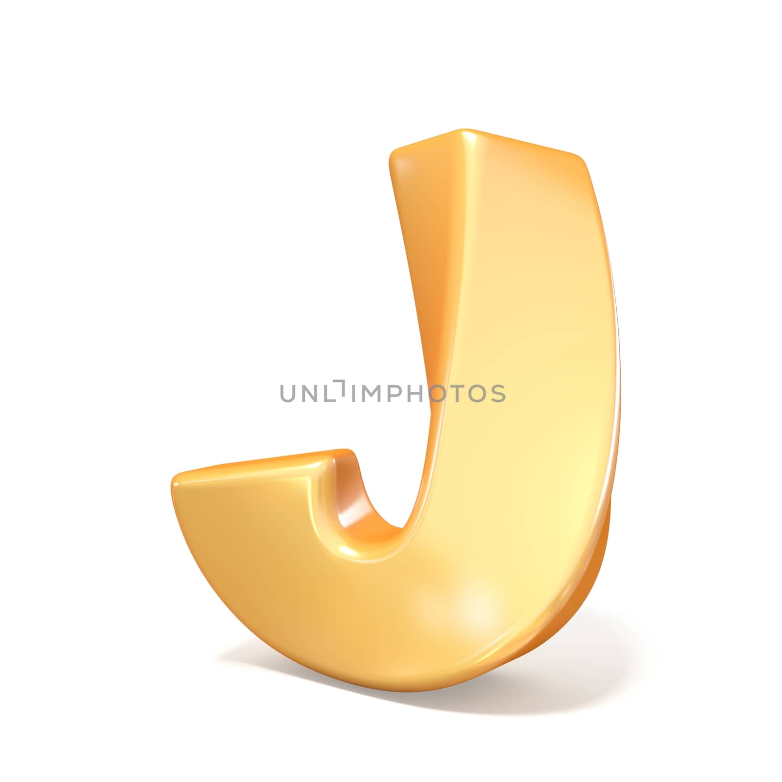 Orange twisted font uppercase letter J 3D render illustration isolated on white background