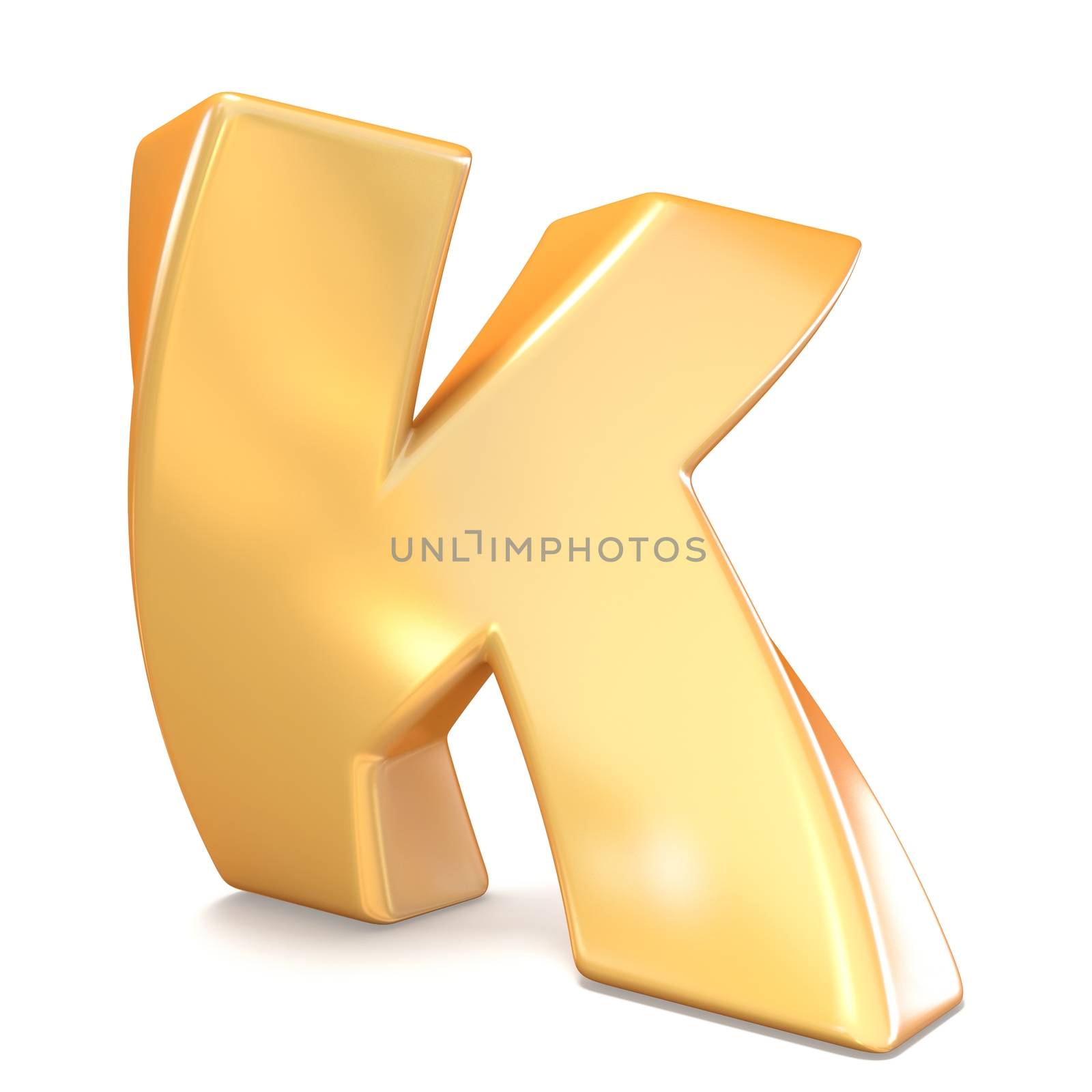 Orange twisted font uppercase letter K 3D render illustration isolated on white background