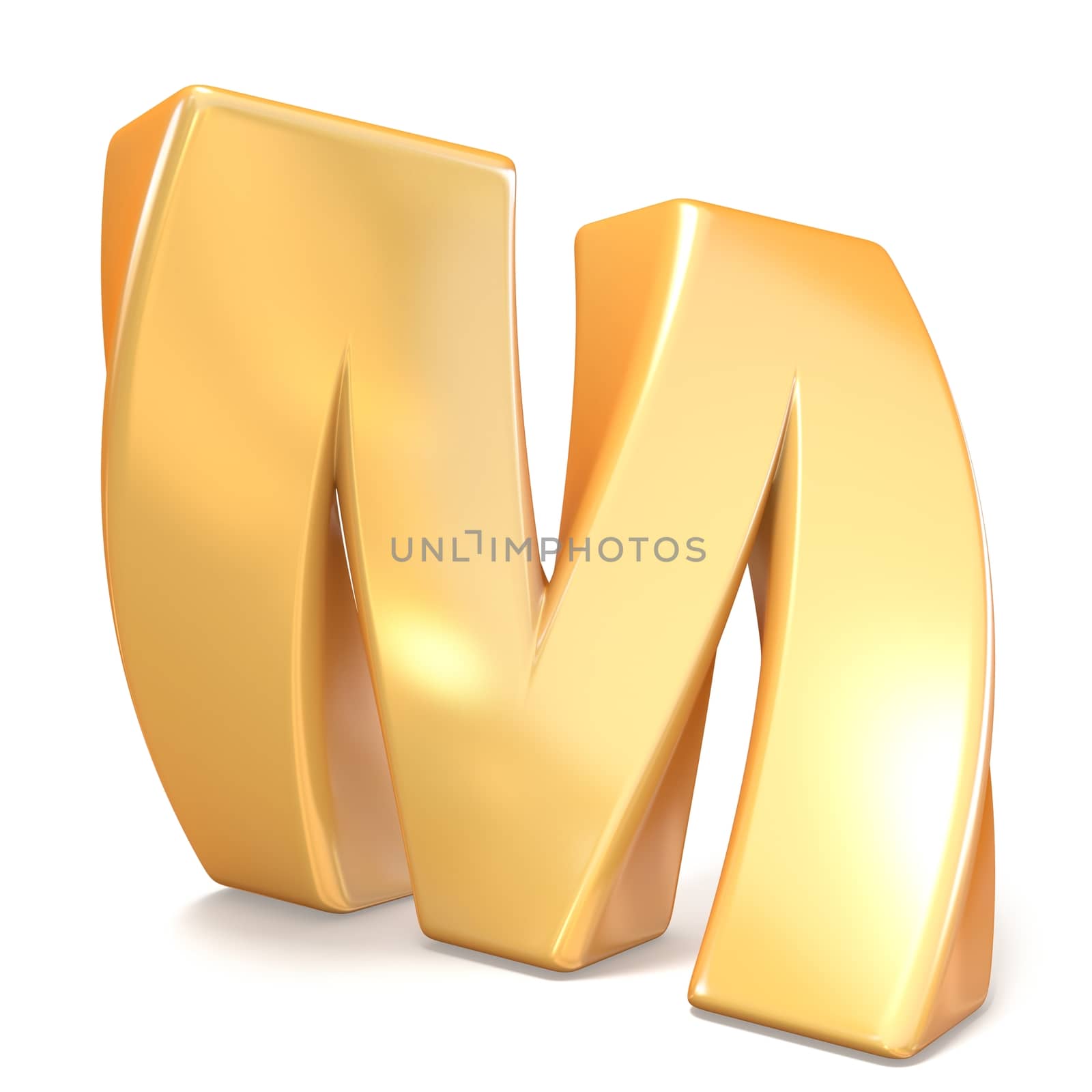 Orange twisted font uppercase letter M 3D render illustration isolated on white background