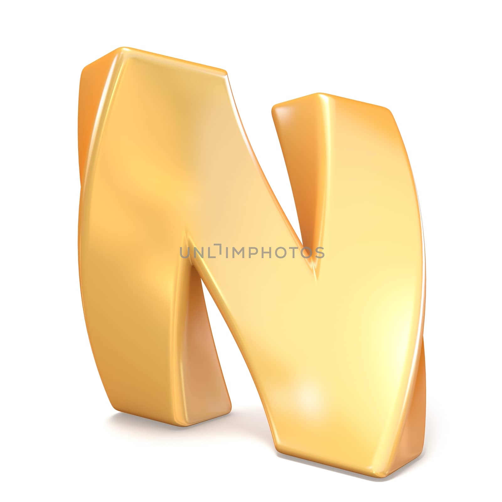 Orange twisted font uppercase letter N 3D render illustration isolated on white background