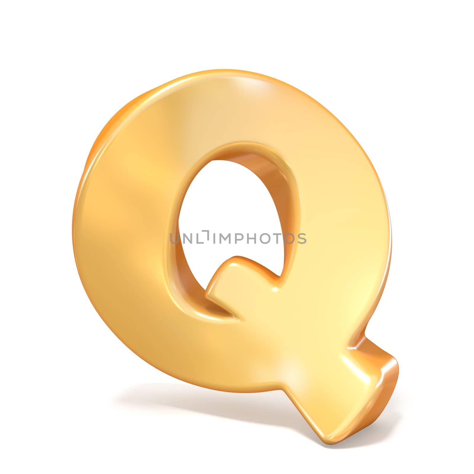 Orange twisted font uppercase letter Q 3D render illustration isolated on white background