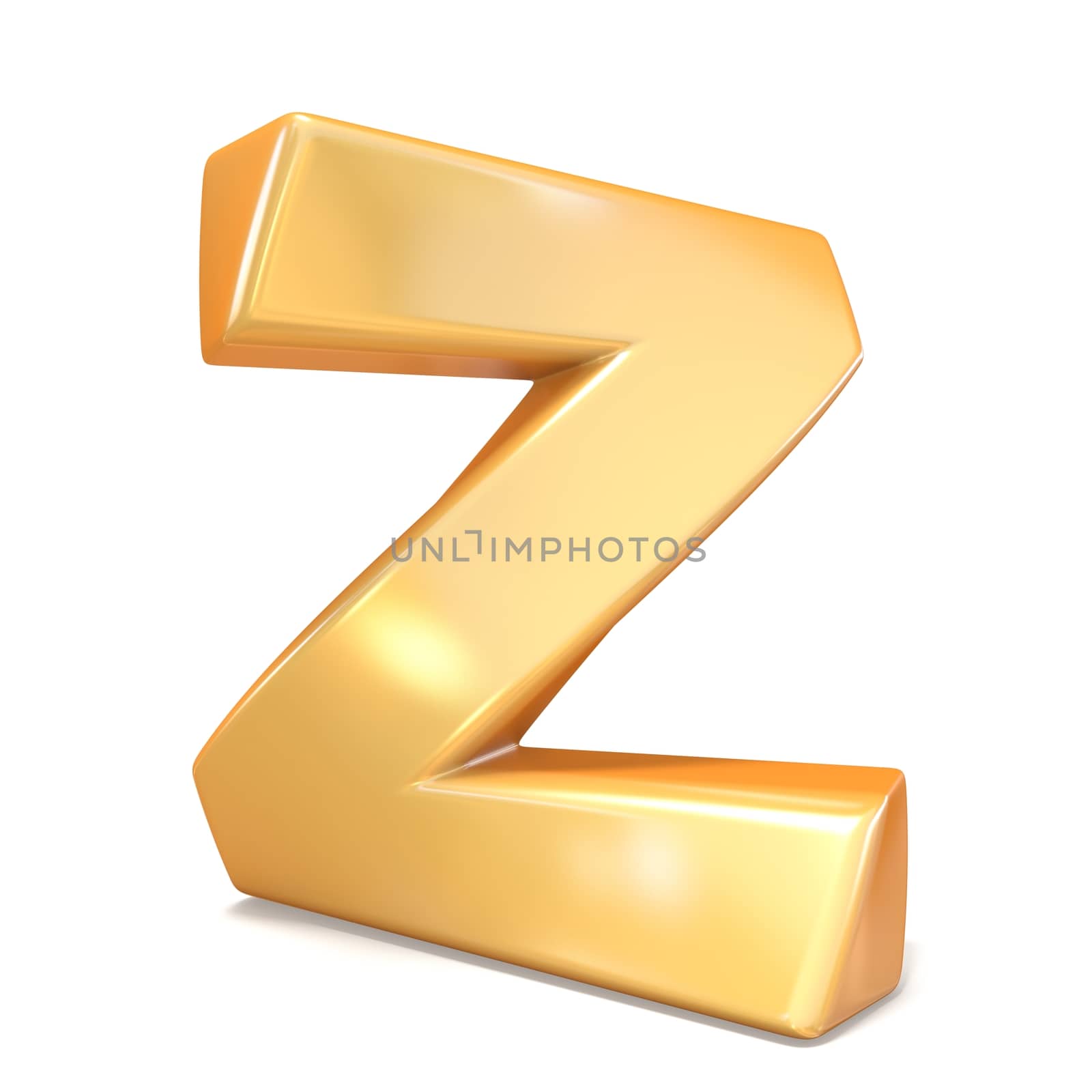 Orange twisted font uppercase letter Z 3D render illustration isolated on white background