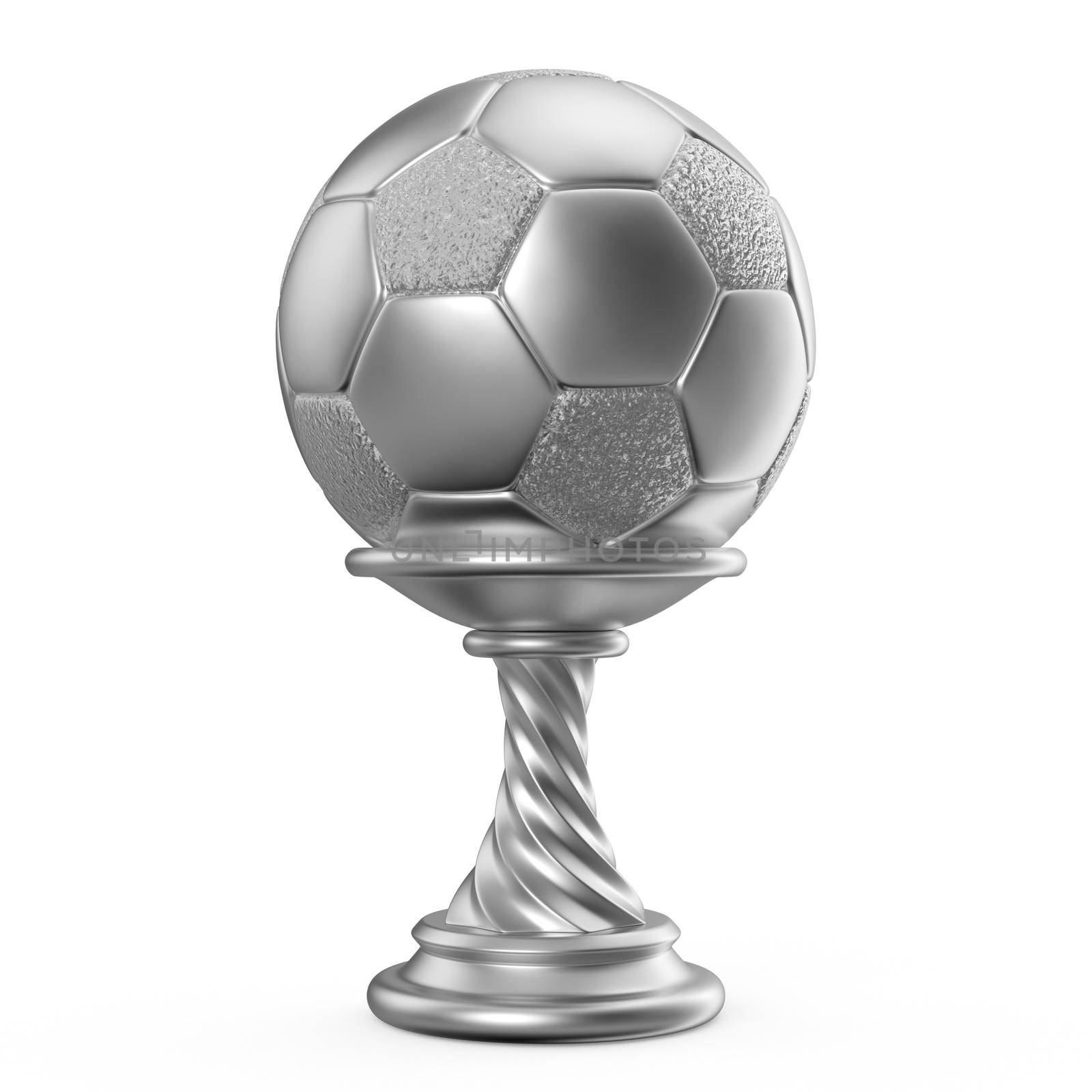 Silver trophy cup SOCCER FOOTBALL 3D render illustration isolated on white background