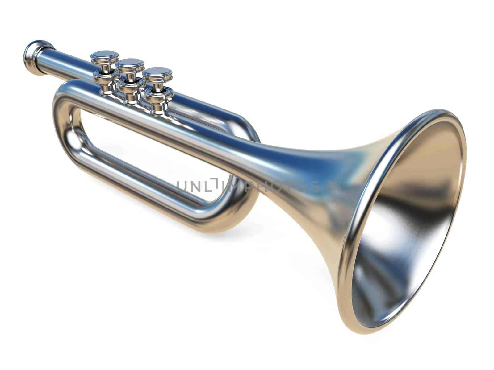 Simple silver trumpet 3D render illustration isolated on white background