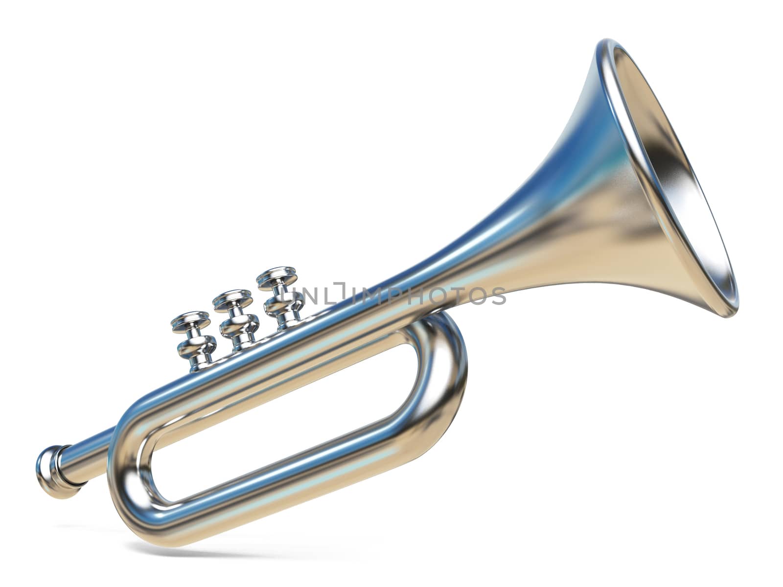 Simple silver trumpet 3D render illustration isolated on white background