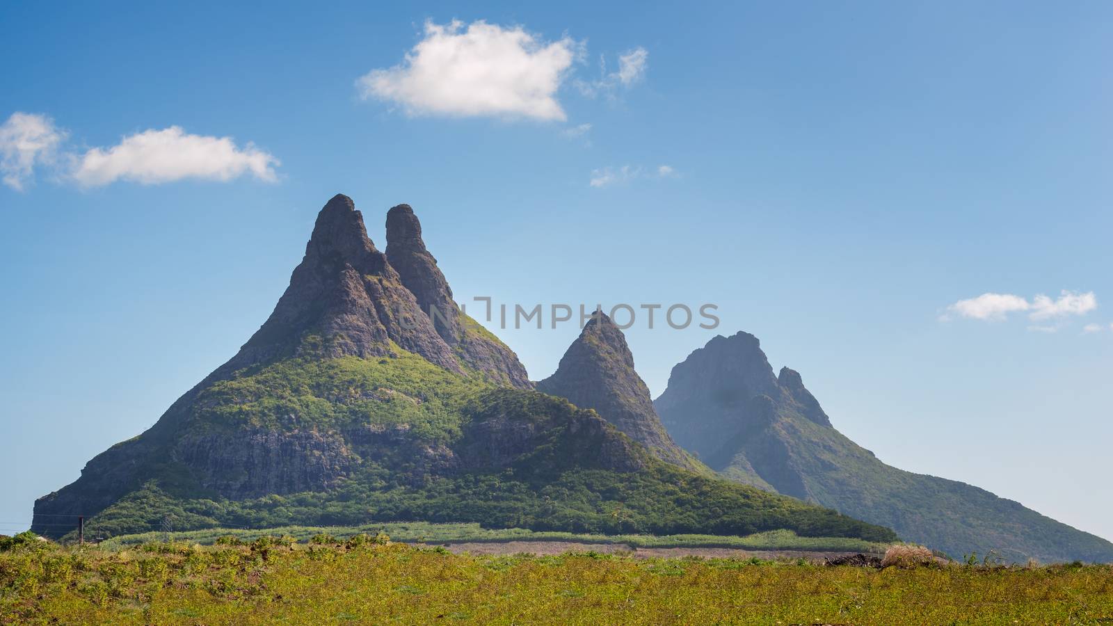 Panorama of "Camel" mountain in Mauritius island,sunny day.