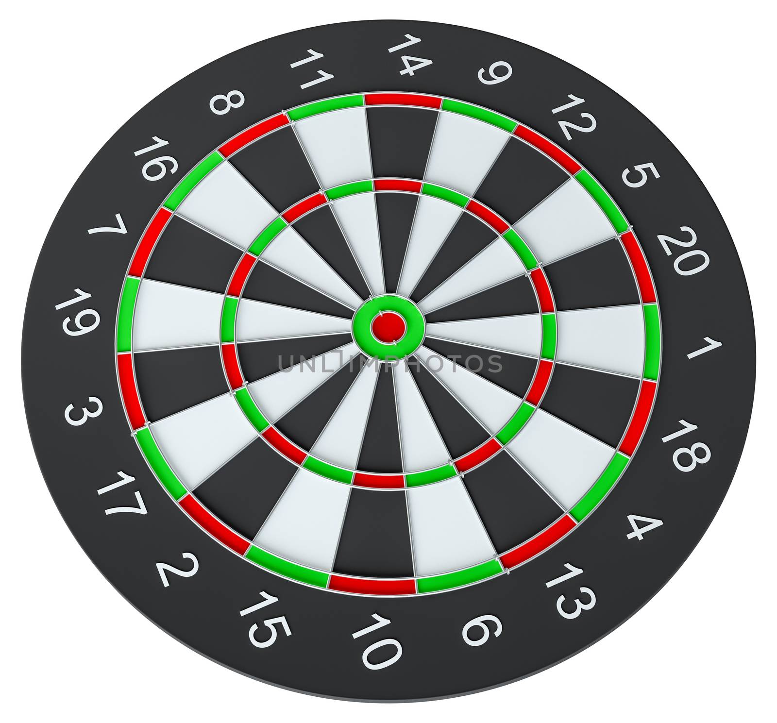 Dart board, isolated on white background . 3d illustration