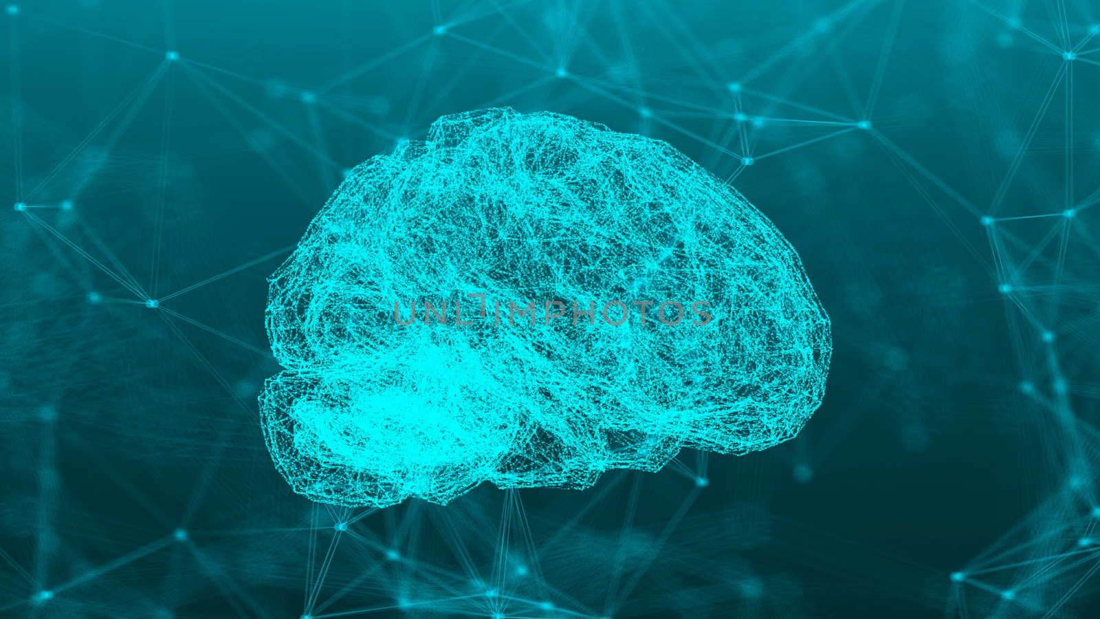 Abstract connection dots with brain. 3d rendering