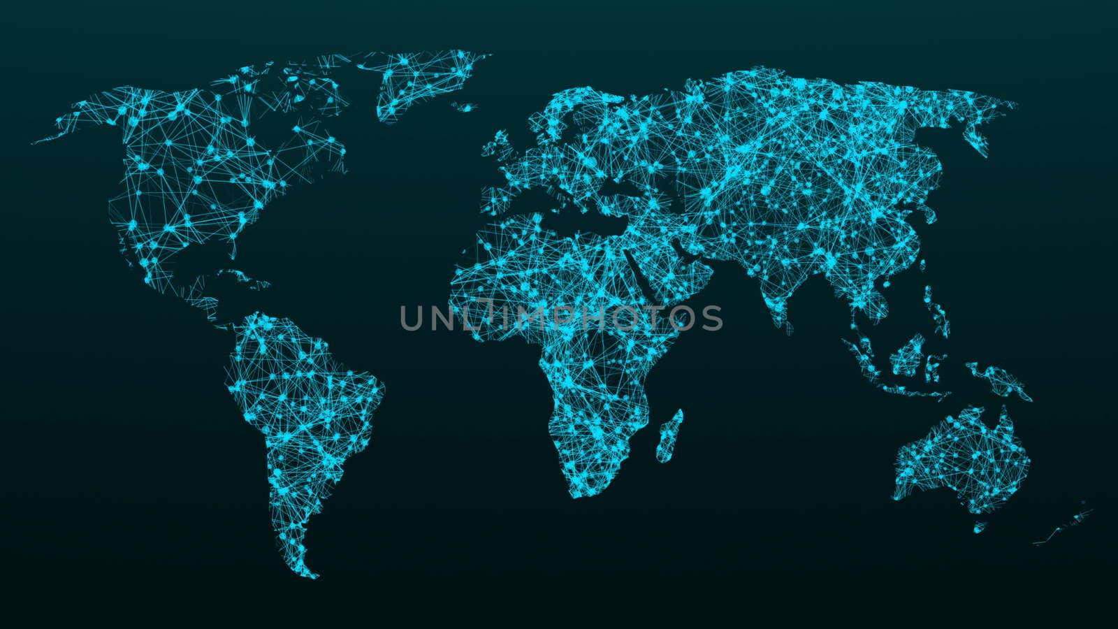 World map network. Connection dots background. 3d rendering