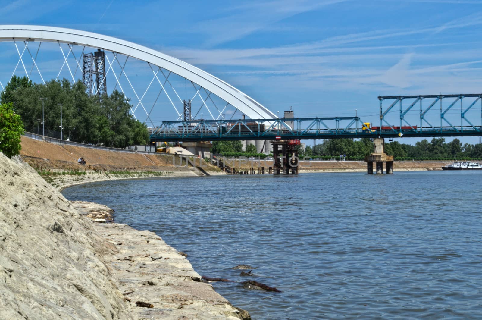 Old and new bridge over Danube in Novi Sad, Serbia by sheriffkule