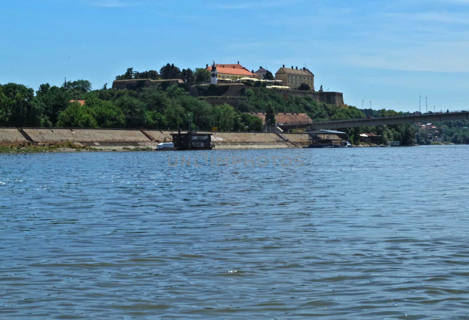 View of Petrovaradin fortress from other side of Danube in Novi Sad, Serbia