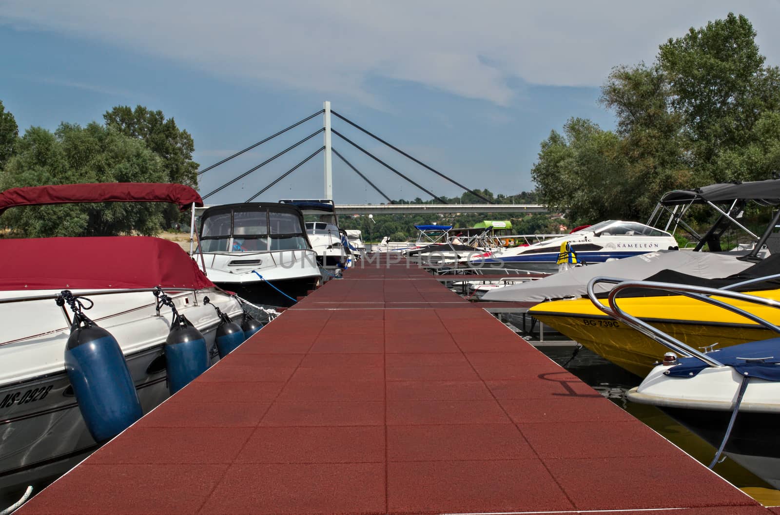 Boats at Danube pier dock in Novi Sad, Serbia