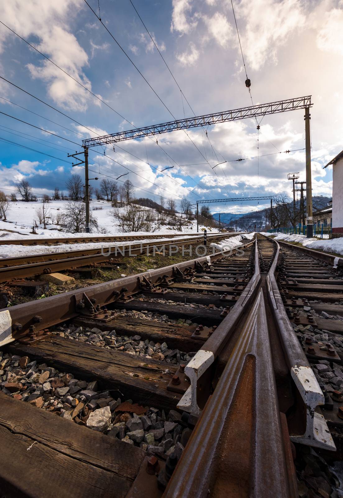 old railroad in winter mountain by Pellinni
