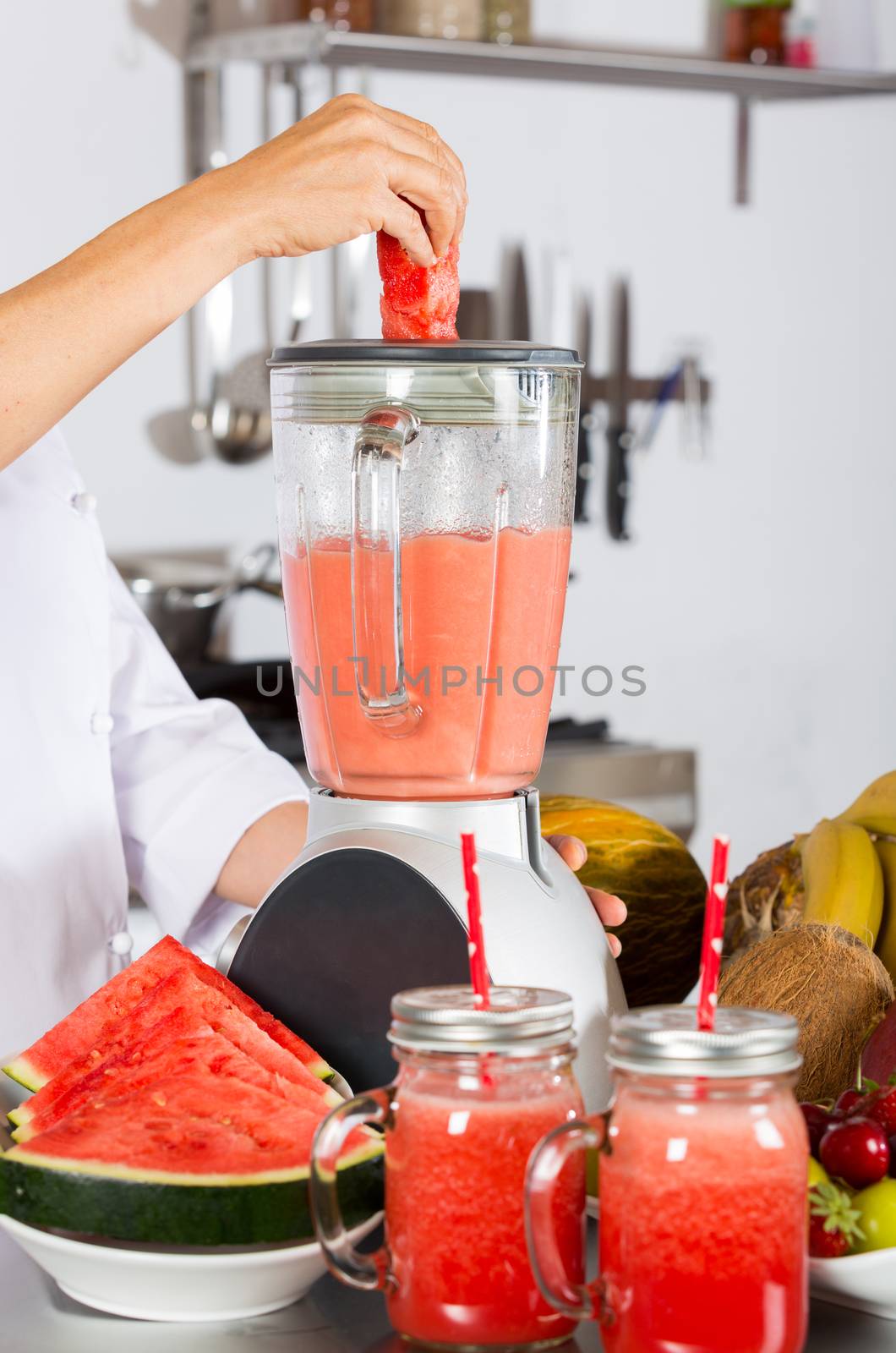 Chef preparing a refreshing watermelon shake