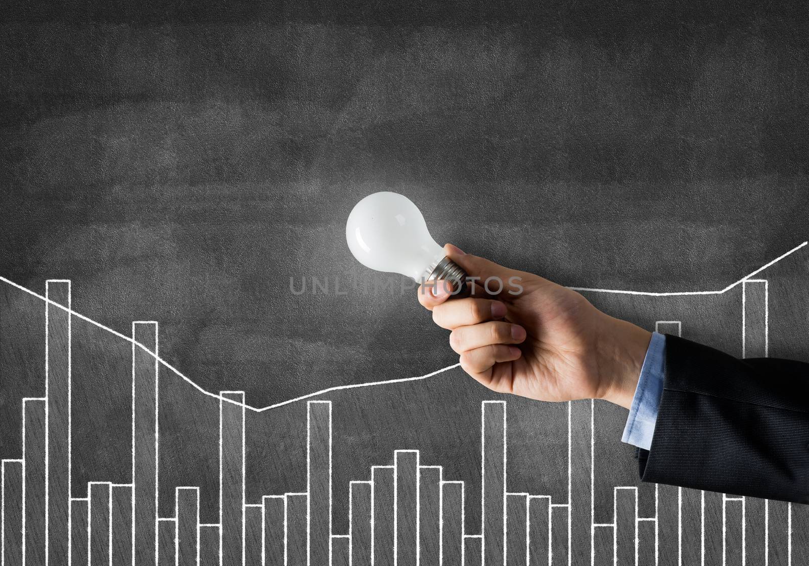 Conceptual image with light bulb diagrams and graphs