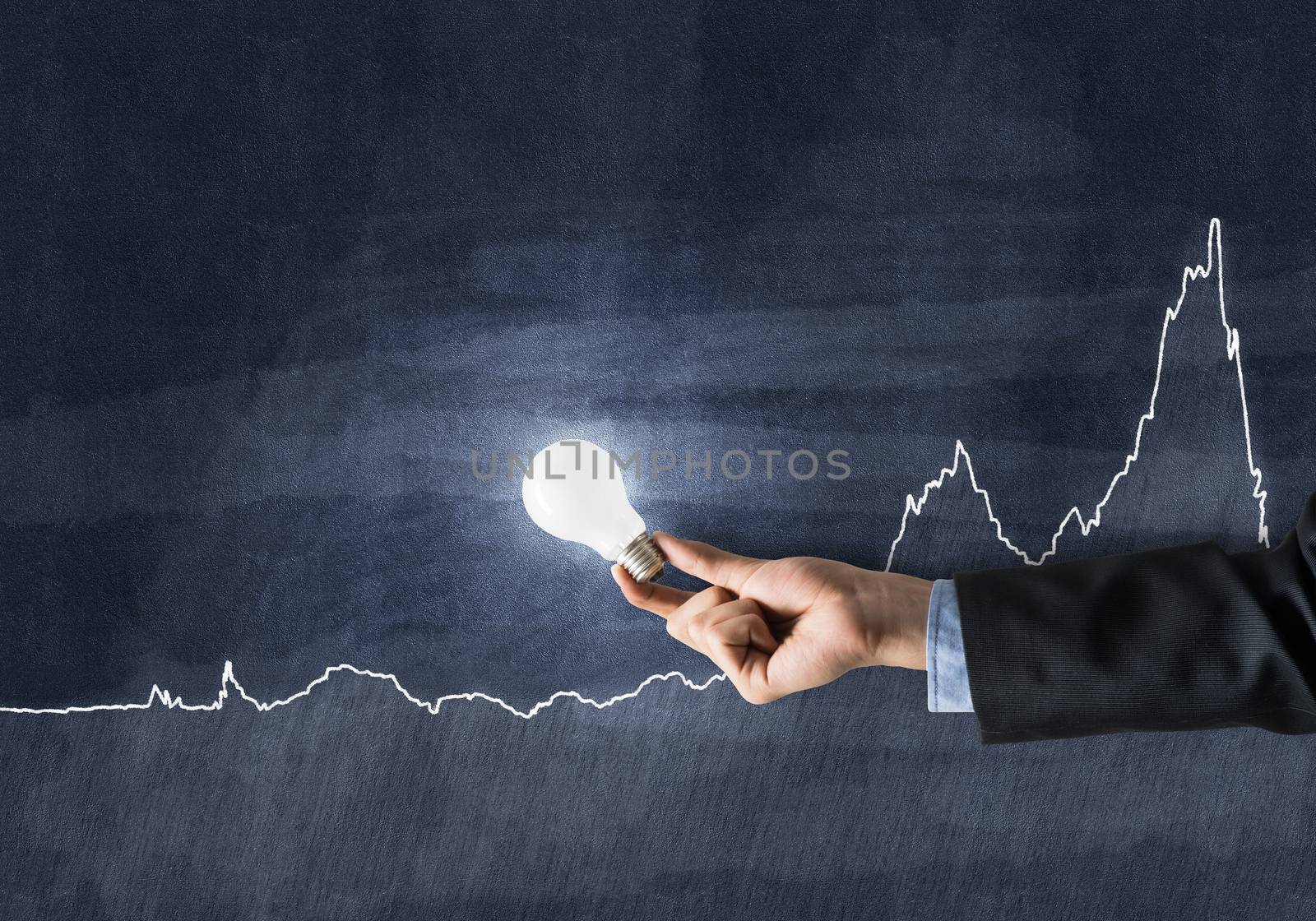 Conceptual image with light bulb diagrams and graphs