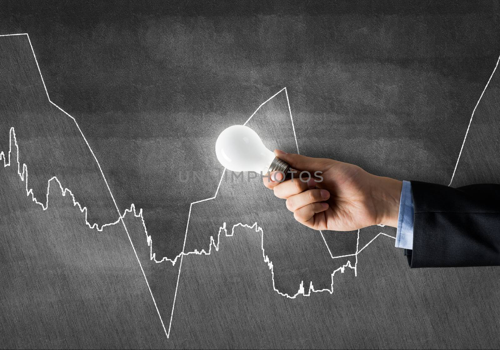Conceptual image with light bulb diagrams and graphs