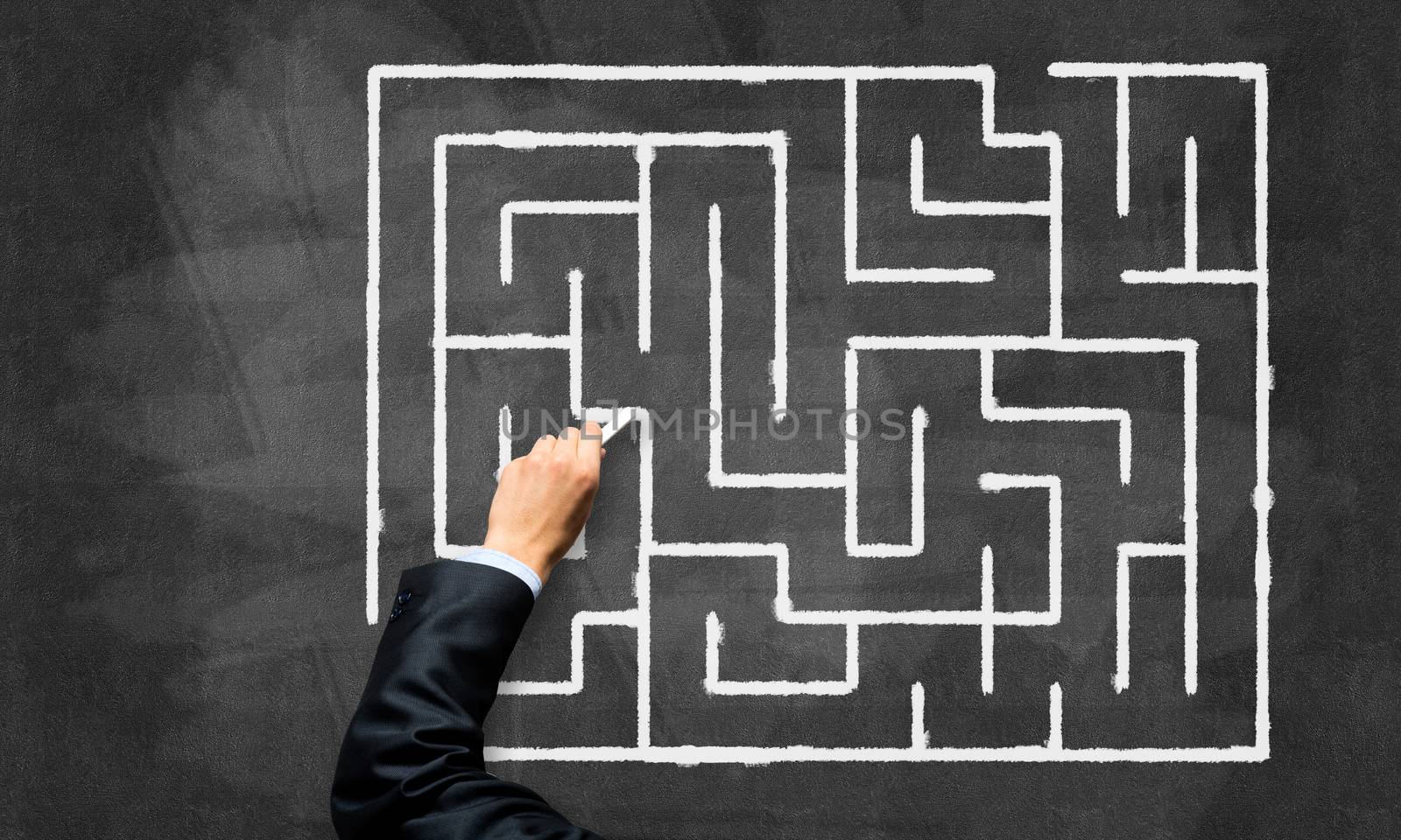 Conceptual image with hand drawning labyrinth pattern