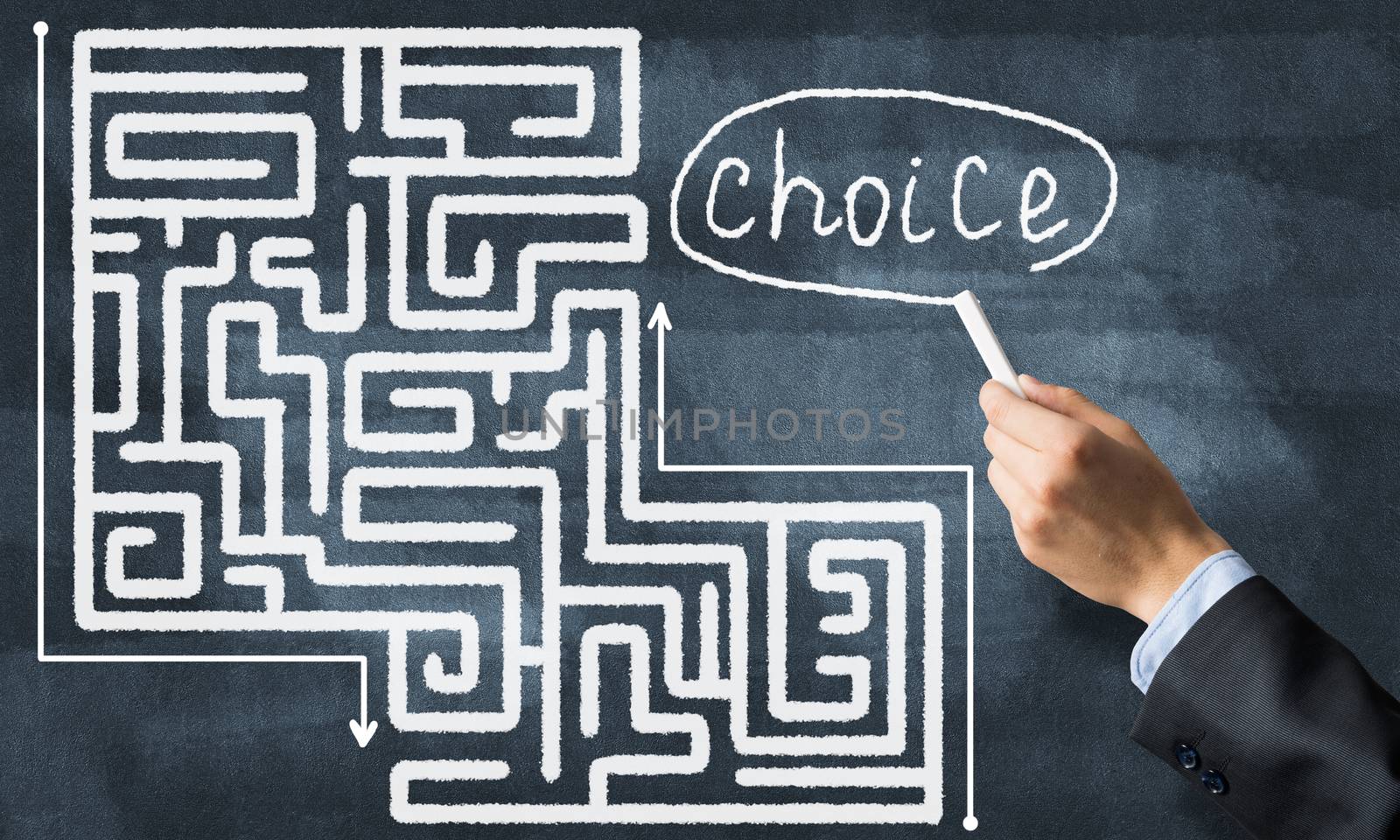 Conceptual image with hand drawning labyrinth pattern
