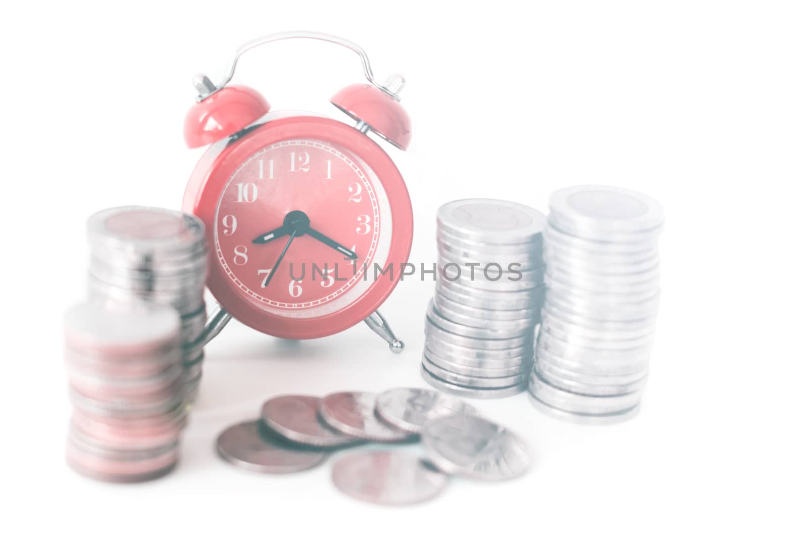 Red old fashioned alarm clock on time to work at make money. by rakoptonLPN