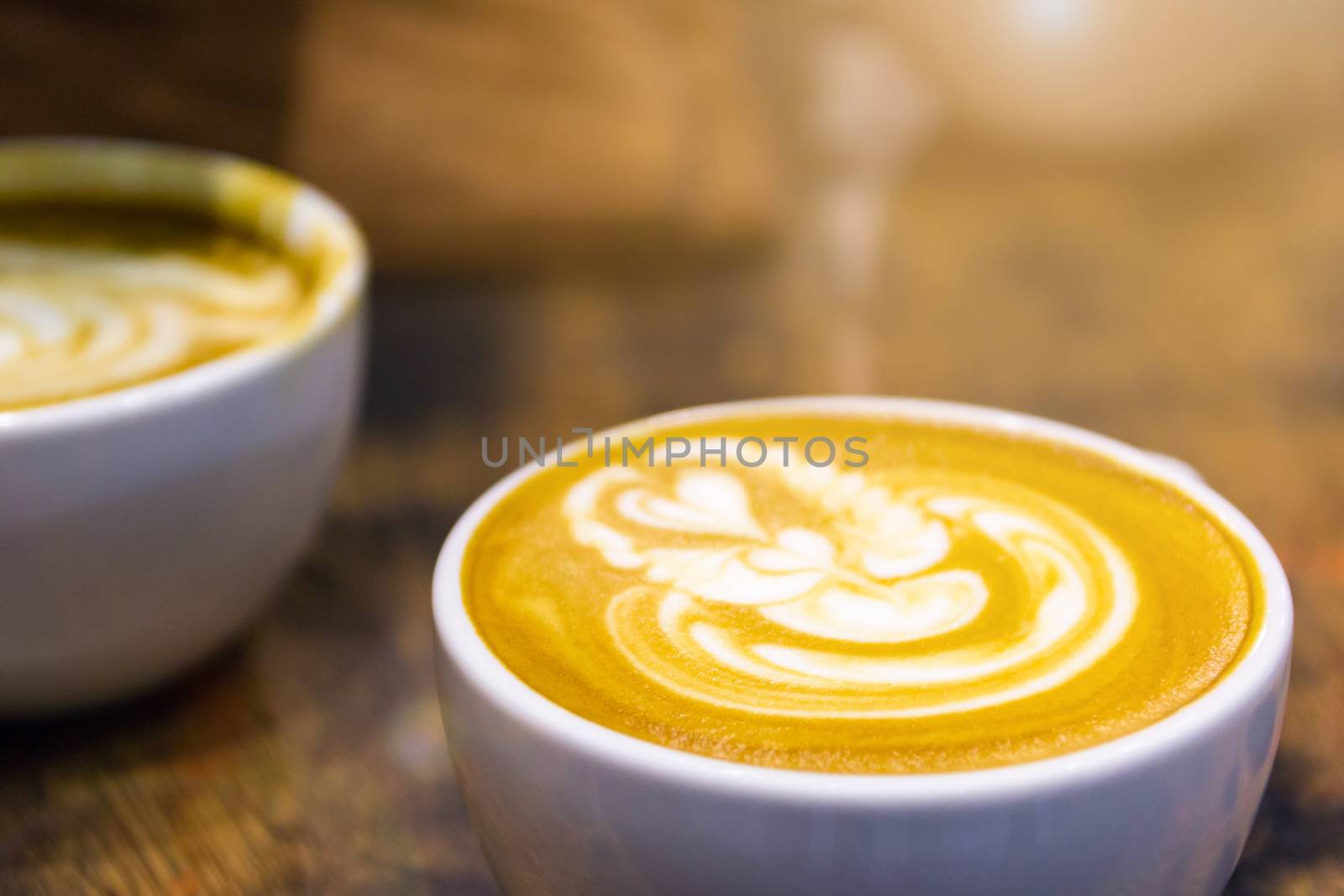 Soft focus on latte coffee cup, coffee for background - vintage  by rakoptonLPN