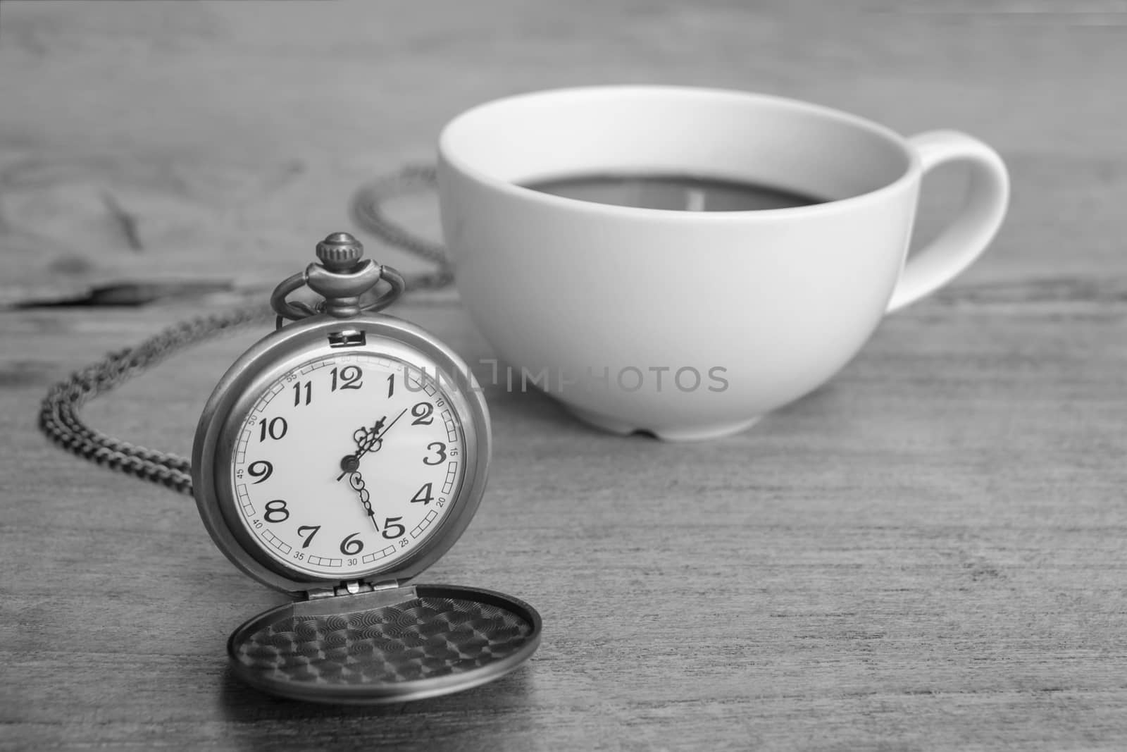 Pocket watch with coffee latte art, relax time 