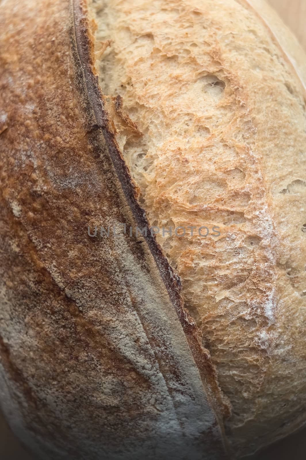 Close-up of beautiful sourdough white whole wheat bread