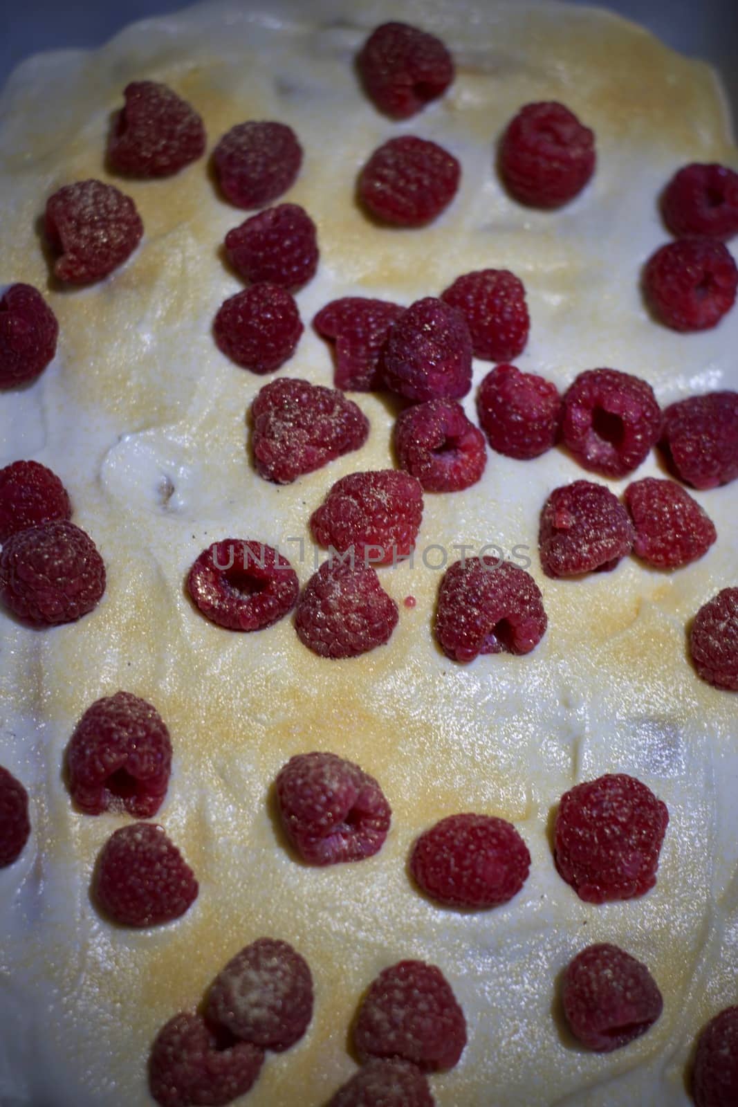 Delicious and fresh home made tiramisu with raspberry. Sweet food concept.