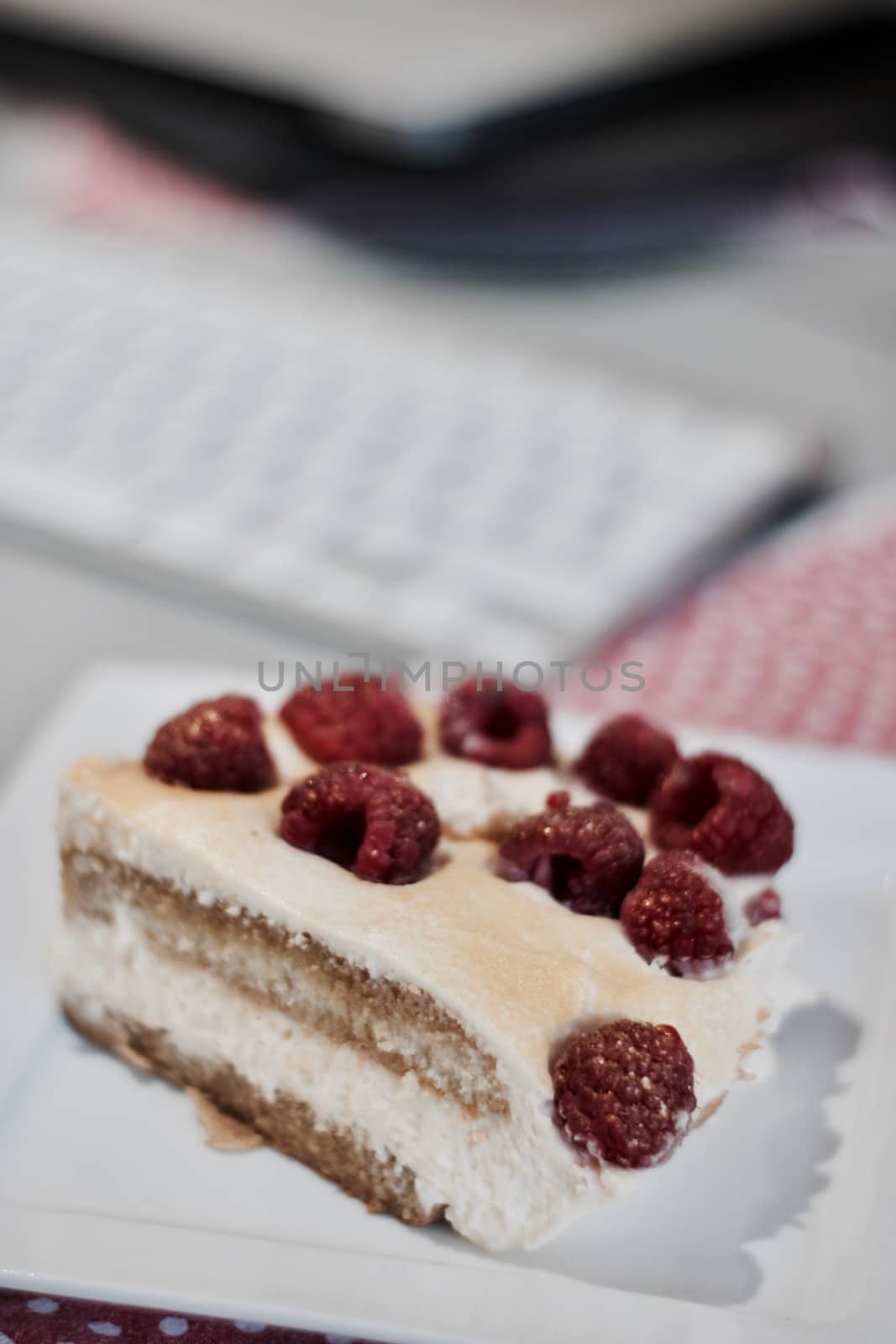 Delicious and fresh home made tiramisu with raspberry. Sweet food concept.