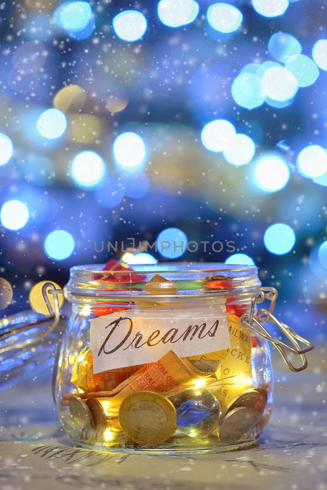Big dreams saving money jars and lights