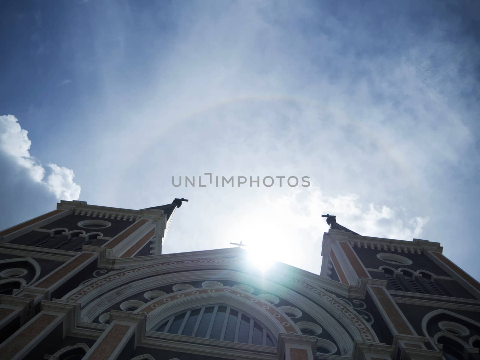 One of the oldest temples in Thailand. The Sun halo is above the ancient temple. by PattyPhoto