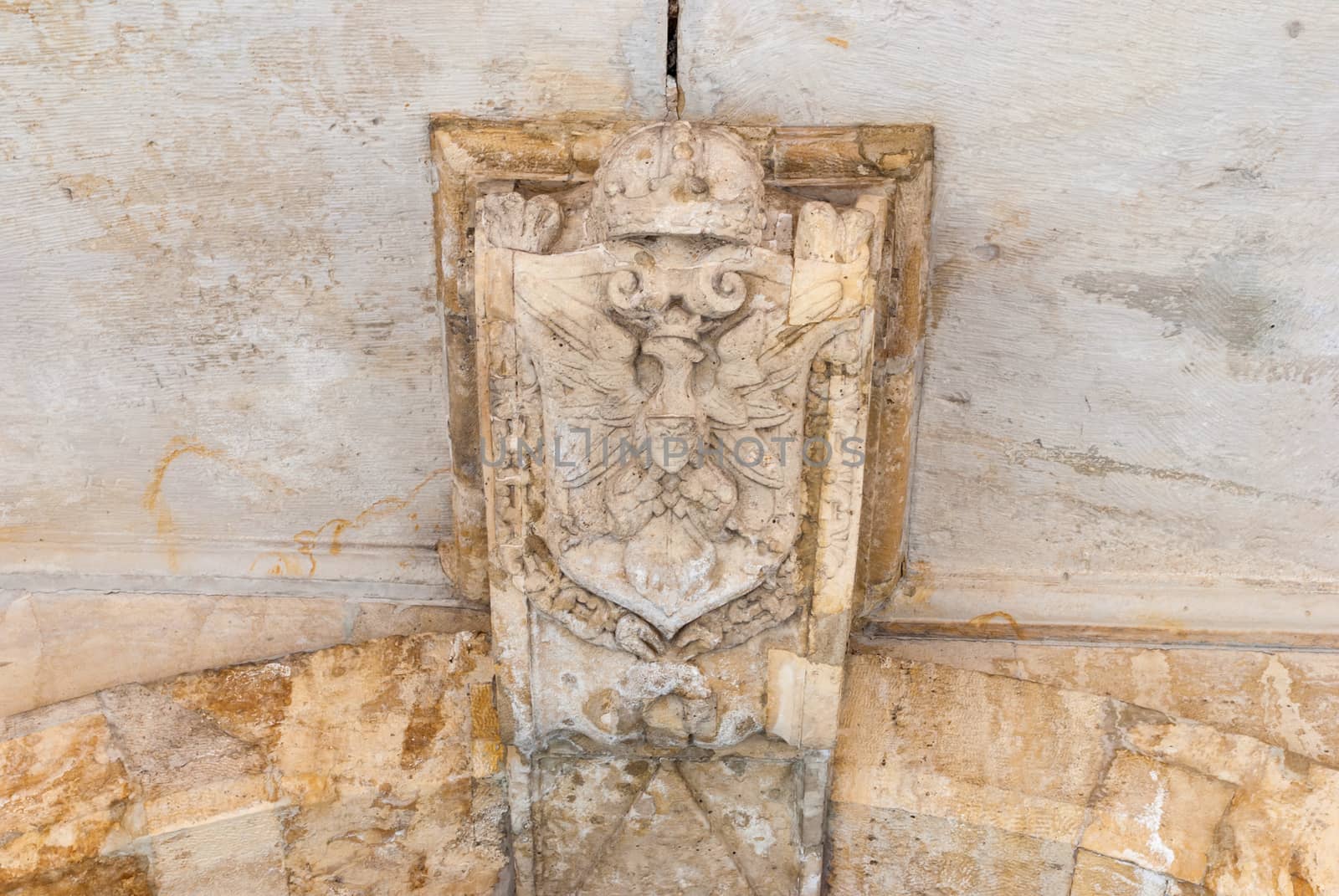 Old polish eagle. National symbol on the stone wall by Zhukow