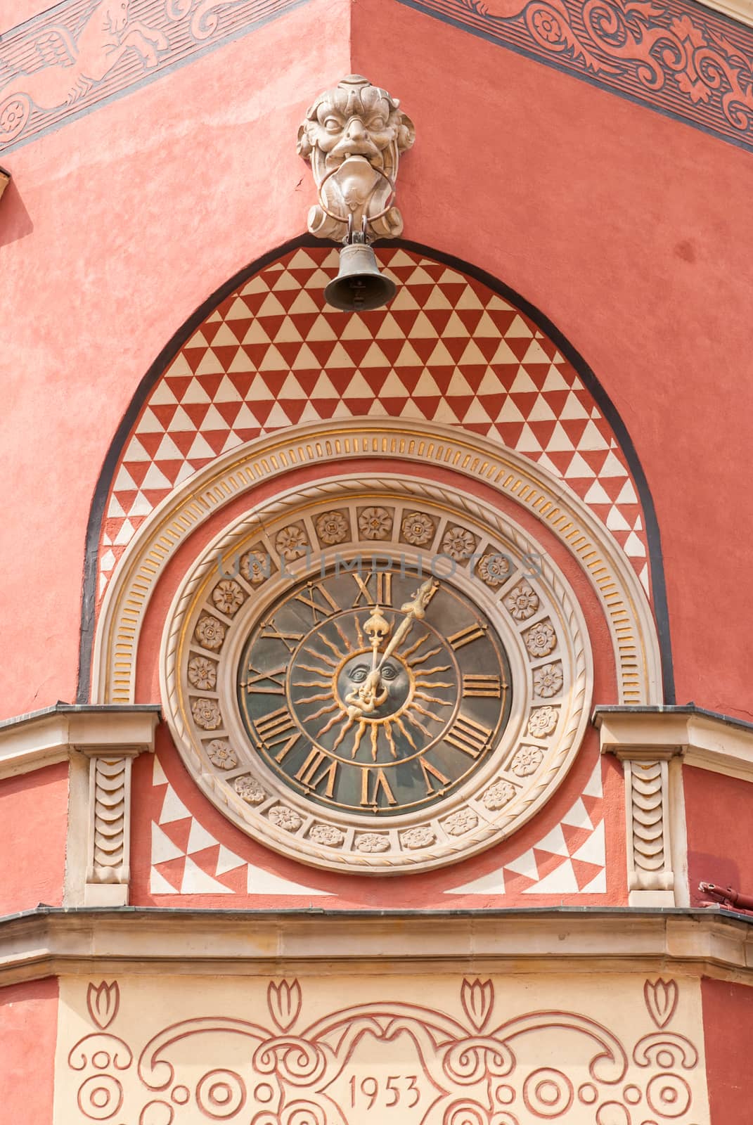 The building with the wall clock. Warsaw, Poland