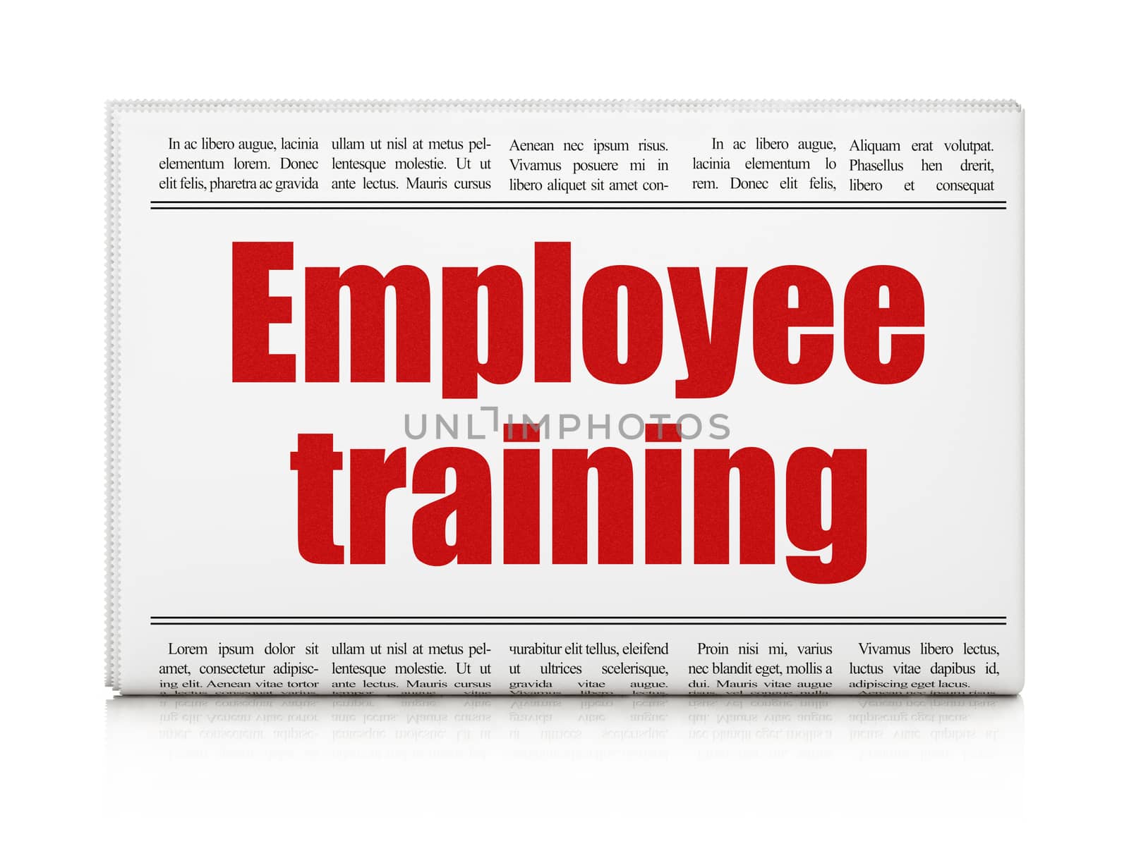 Learning concept: newspaper headline Employee Training on White background, 3D rendering