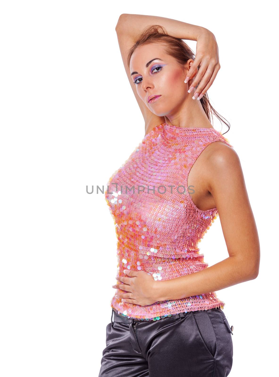 portrait of young woman with evening makeup isolated