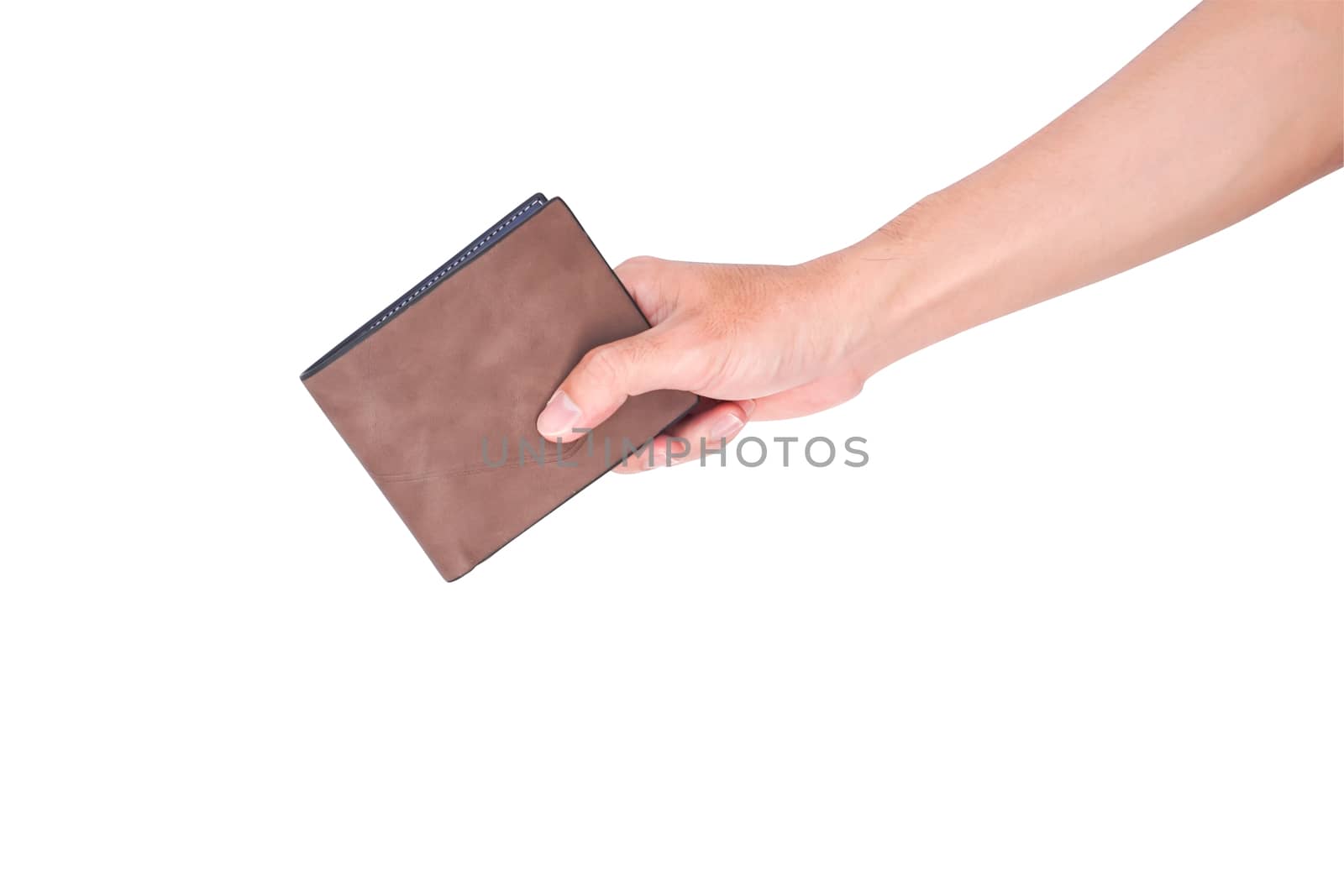 Man hand open an empty wallet isolated on white background with clipping path