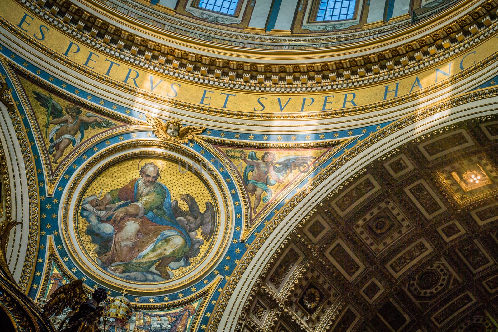 Saint Peter basilica dome seen from inside in Rome