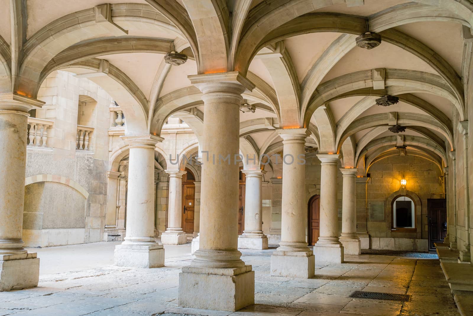 Chancellerie stone columns in Geneva historical center